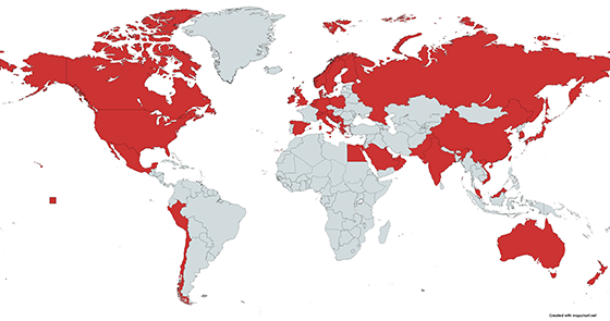 world map of distributor locations